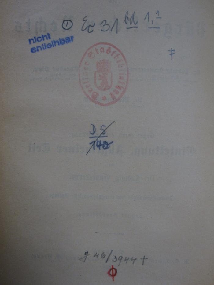 Ec 31 bd 1,1: Einleitung, Allgemeiner Teil (1924);G46 / 3944 (unbekannt), Von Hand: Nummer; 'D5/140'. 
