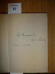 - (Müller, Mojsche), Von Hand: Widmung; 'Zur Erinnerung. 
Mojsche Müller.
Berlin, d. 3.11.1928'. 