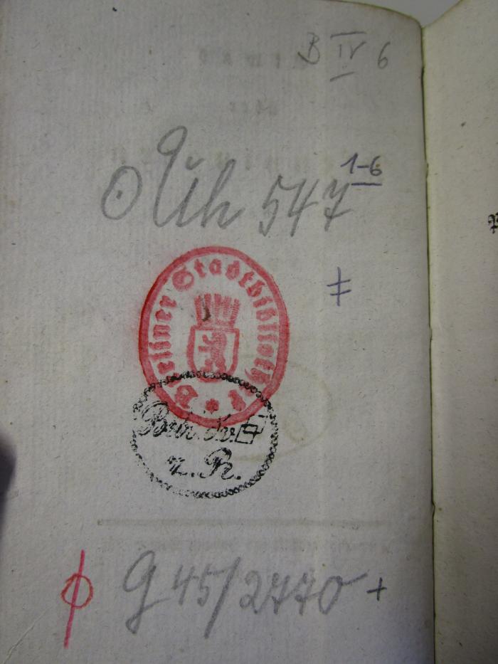 Uh 547: Etwas über Pfenningern (1792);G45 / 2770 (unbekannt), Von Hand: Signatur; 'B IV 6'. 
