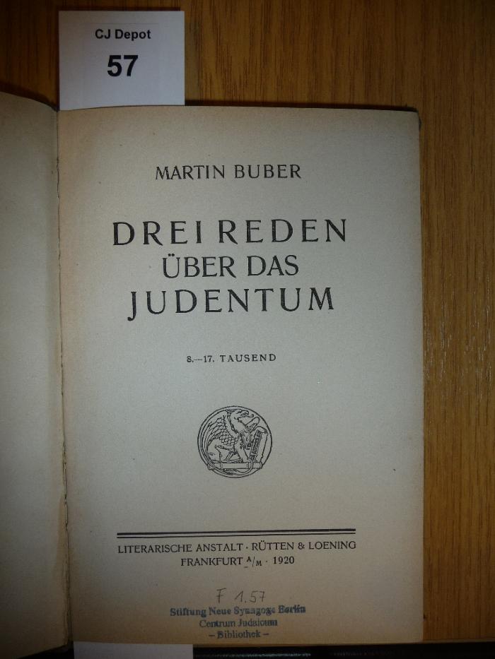 F1 57: Drei Reden über das Judentum (1920)