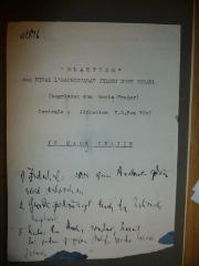 - (Delbrück, Elisabet), Papier: Notiz; '"Blaetter" des Mifal L'Hachscharat Jeldej Erez Israel
(begründet von Recha Freier)
Zentral: Jerusalem P.O.Box 700
In Maos Chajim'. 