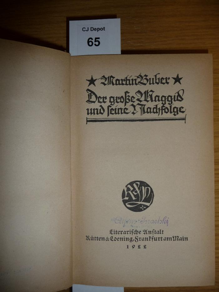 R Bub: Der große Maggid und seine Nachfolge (1922)