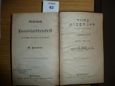 F233 64 [8-9]: Gebetbuch für die Festtage. Mit aufs neue sorgfältig revidiertem Texte; ins Deutsche übertragen und mit Erläuterungen versehen von W. Heidenheim. Teil 8-9 [in einem Bd.]. Gebetbuch für das Laubhüttenfest; Gebetbuch für das Schluß- und Freudenfest.  (1907)