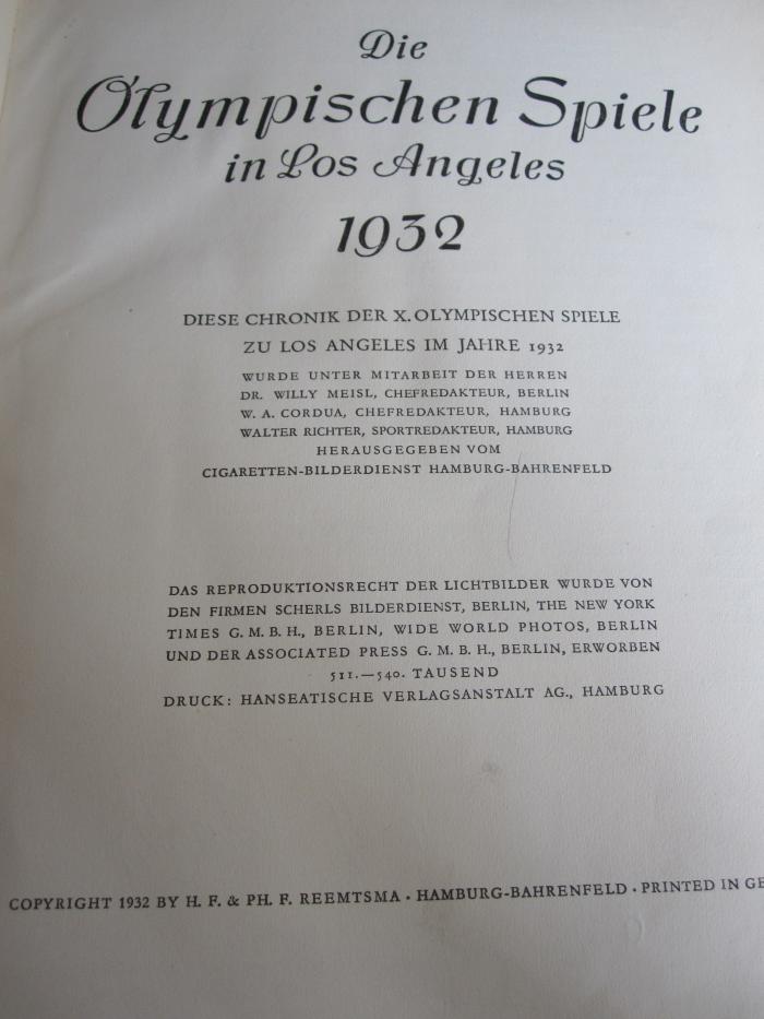 Tx 709 x: Die Olympischen Spiele in Los Angeles 1932 (1932)