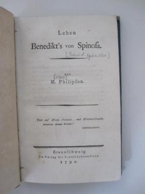 Hl 222: Leben Benedikt's von Spinosa (1790)