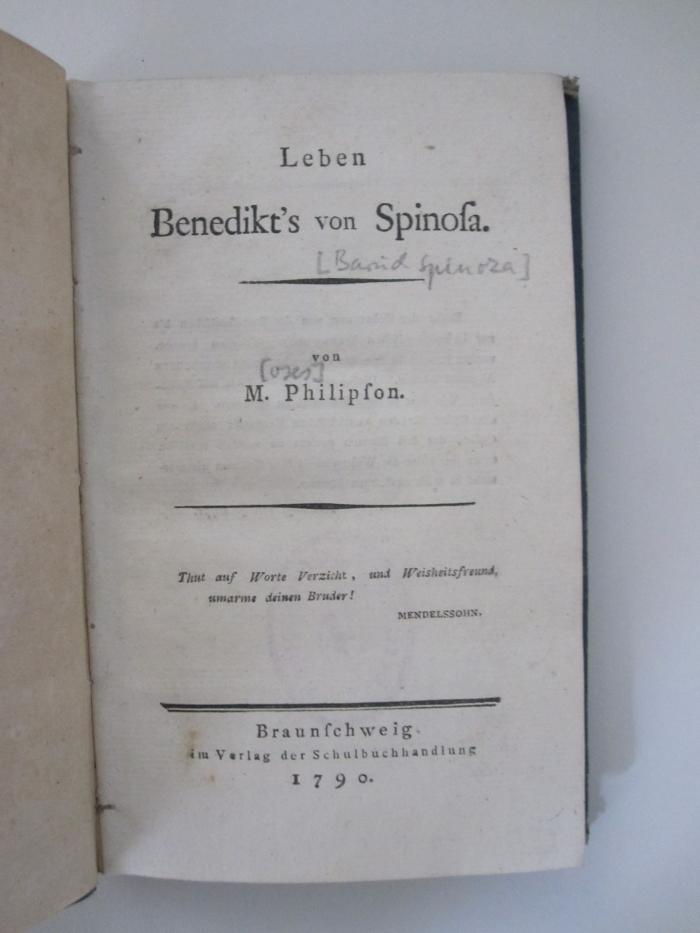 Hl 222: Leben Benedikt's von Spinosa (1790)
