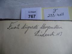 - (Morgenstern, Auguste geb. Brandt), Von Hand: Autogramm; ' Frau Auguste Morgenstern Lindenstr. 113'. 