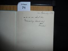 - ([?], Friedel), Von Hand: Widmung; 'im September 1935
_ _ _ _ und die Erinnerung bleibt doch
Friedel'. 