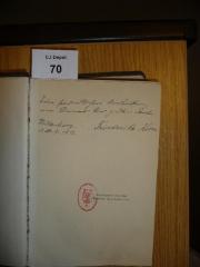 - (Korn, Friederike), Von Hand: Widmung; 'Zum freundlichen Andenken von Deiner Dir guten Tante
Friederike Korn
Waldenburg d. 20.9.1912'. 