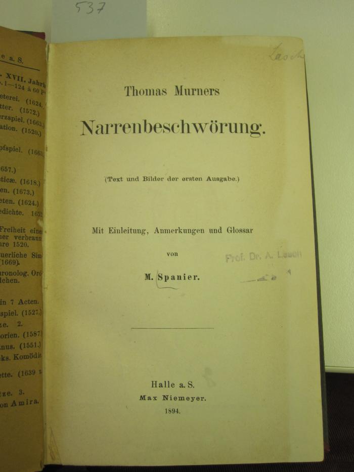 III 8976 3. Ex. : Narrenbeschwörung (1894)
