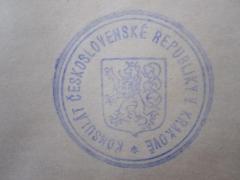- (Tschechoslowakei. Konsulat (Krakau)), Stempel: Name, Wappen, Ortsangabe, Berufsangabe/Titel/Branche; 'Konsulat Ceskoslovenské Republiky Krakove'.  (Prototyp)