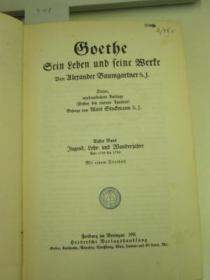 III 10031 c 1: Jugend, Lehr- und Wanderjahre von 1749 bis 1790 (1911)