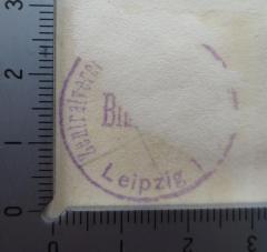 G45 / 1897 (Evangelisch-Lutherischer Zentralverein für Mission unter Israel), Stempel: Name, Ortsangabe; 'Bibliothek
Zentralverein für Mission unter Israel
Leipzig'.  (Prototyp)