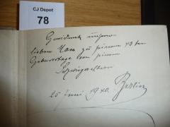 - (Riess, Max), Von Hand: Widmung; 'Gewidmet unserem lieben Max zu seinem 43ten Geburtstage von seinen Schwiegereltern
25 Juni 1940 Berlin'. 