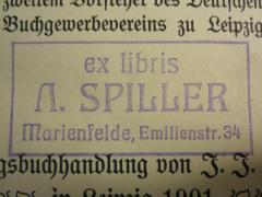 G45 / 2371 (Spiller, A.), Stempel: Name, Ortsangabe; 'ex libris
A. SPILLER
Marienfeld, Emilienstr. 34'. 