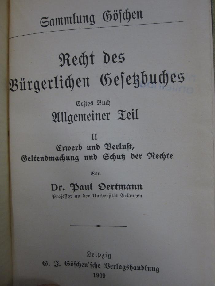 Ee 236 1,2: Erwerb und Verlust, Geltendmachung und Schutz der Rechte (1909)