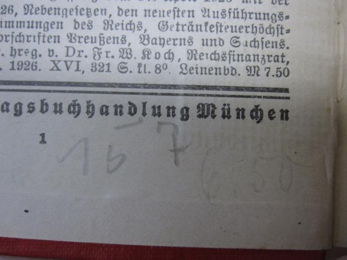 Ef 112 i: Reichsversicherungsordnung : nebst Einführungsgesetz, Ergänzungsbestimmungen und Ausführungsvorschriften (1927);G46 / 4020 (unbekannt), Von Hand: Preis; '6.50'. 