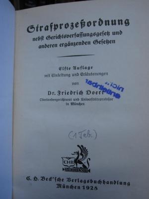 Eh 55 aa: Strafprozeßordnung : nebst Gerichtsverfassungsgesetz und anderen ergänzenden Gesetzen (1928)