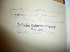 - (Mayer, Arthur), Stempel: -; 'Jüdische Kultusvereinigung Worms'. 