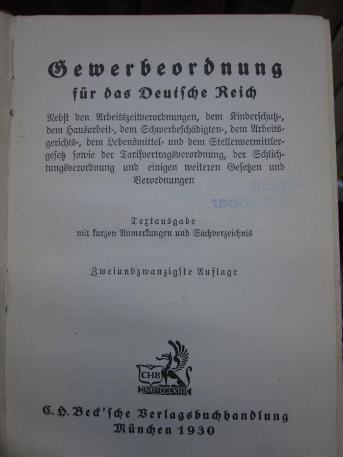 Ef 98 bb: Gewerbeordnung für das Deutsche Reich (1930)