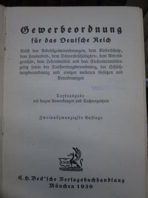 Ef 98 bb: Gewerbeordnung für das Deutsche Reich (1930)