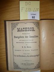 F233 225 [3]: Machsor : die sämmtlichen Festgebete der Israeliten : (Ausgabe in neun Theilen). 3. Theil. Für den Vorabend des Versöhnungstages. 
