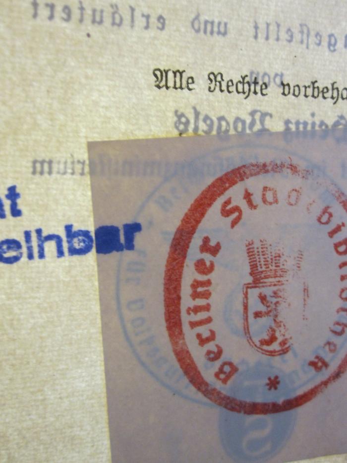 Ei 881 e 1939: Handbuch des Reisekostenrechts (1939);G46 / 3487 (Reichsministerium für Volksaufklärung und Propaganda), Stempel: Name; 'Reichs[....] für Volksauf[...]'. 