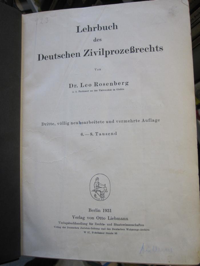 Ek 20 c: Lehrbuch des Deutschen Zivilprozeßrechts (1931)