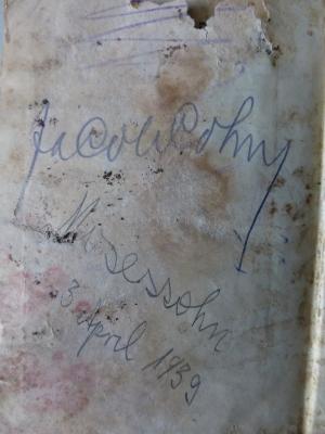 - (Mosessohn, [?]), Von Hand: Autogramm, Name; 'Mosessohn 3. April 1939'. 