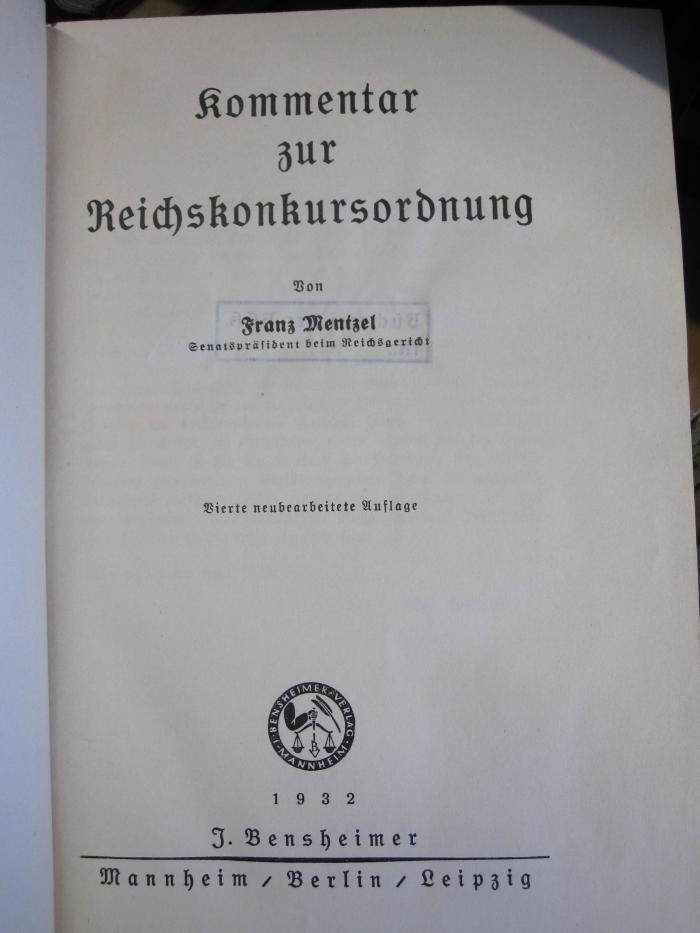 Ek 27 d: Kommentar zur Reichskonkursordnung (1932)