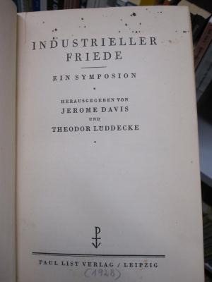 Ge 913: Industrieller Friede : Ein Symposion ([1928])