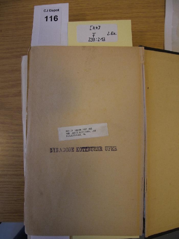 - (Philip London Post #83 and Ladies Auxiliary), Etikett: -; 'Philip London Post #83 and Ladies Auxiliary, JWV
Philadelphia, PA'. 