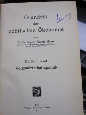 Gd 234 3: Volkswirtschaftspolitik (1937)