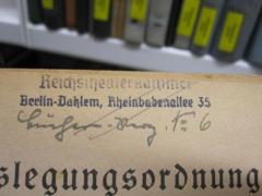 G46 / 2933 (Reichstheaterkammer), Stempel: Name, Ortsangabe; 'Reichstheaterkammer
Berlin-Dahlem, Rheinbabenallee 35
[Bücher-[...g] No 6]'. 