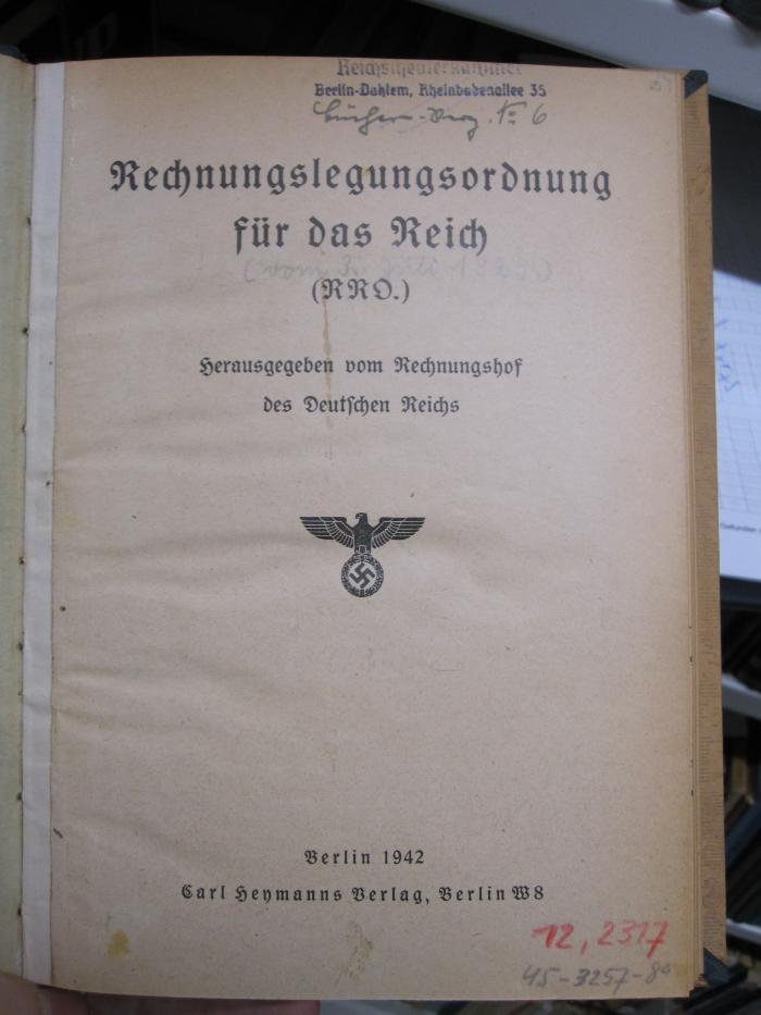 Gh 297: Rechnungslegungsordnung für das Reich (RRO.) (1942)