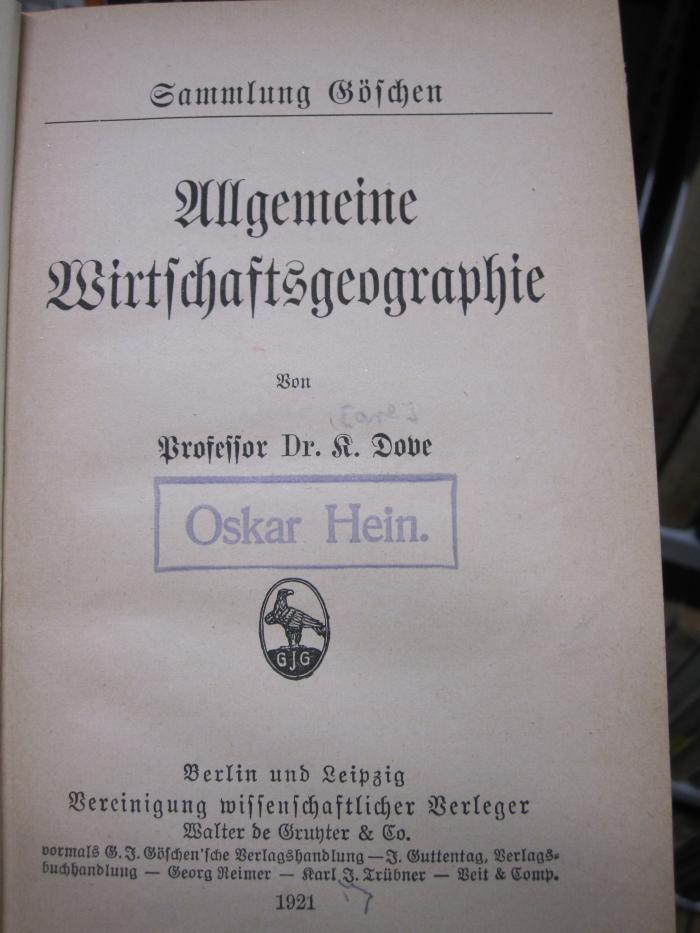 Ge 908: Allgemeine Wirtschaftsgeographie (1921)