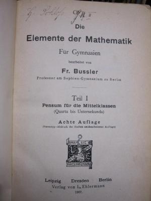Ib 54 h 1.: Pensum für die Mittelklassen (Quarta bis Untersekunda) (1907)