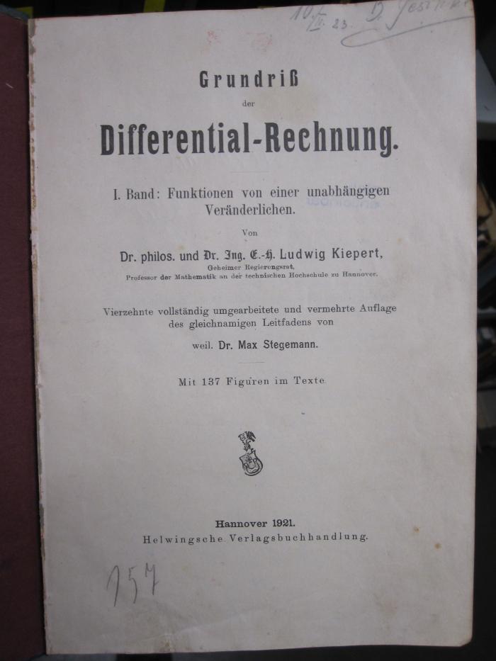 Ic 206 ad 1: Funktionen von einer unabhängigen Veränderlichen (1921)