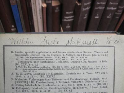 Ic 62 c 1: Wahrscheinlichkeitstheorie, Fehlerausgleichung, Kollektivmasslehre (1914);G46 / 2603 (Fricke, Wilhelm), Von Hand: Autogramm, Name, Datum; 'Wilhelm Fricke stud. math. 4/5. 20'. 