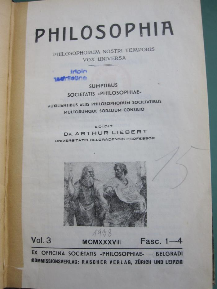 Ha 42 3./1938: Philosophia : philosophorum nostri temporis vox universa (1938)