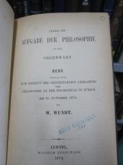 Hn 263: Über die Aufgabe der Philosophie in der Gegenwart : Rede gehalten zum Antritt des öffentlichen Lehramtes der Philosophie an der Hochschule in Zürich am 31. October 1874 (1874)