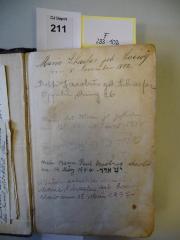 - (Jacobus, Betty), Von Hand: Notiz; 'Mein sel. Mann ... gestorben am 31.12.53 = 24. Tewet 5684
Moshe ben H. Efraim Chaim'. 