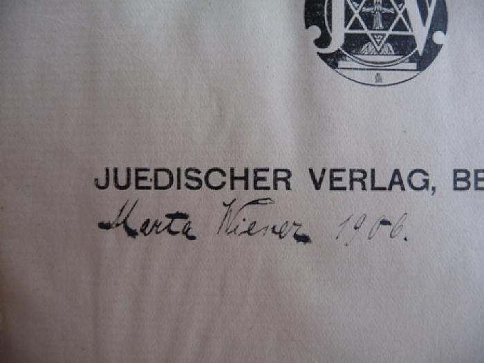 - (Wiener, Marta), Von Hand: Autogramm; 'Marta Wiener, 1906'. 