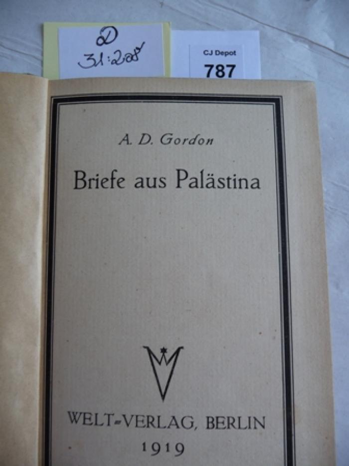 D 31 208: Briefe aus Palästina (1919)