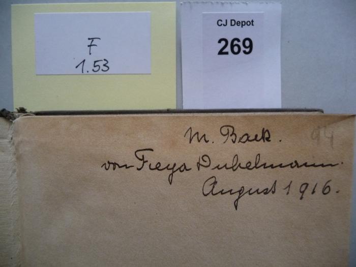 - (Back[?], Maria;Dubelmann, Freya), Von Hand: Autogramm; 'M. Baek
von Freya Dubelmann
August 1916'. 