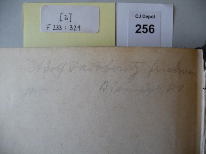 - (Jacobowitz, Adolf), Von Hand: Autogramm; 'Adolf Jacobowitz Friedenau
1915 Bismarckstr. 8'. 