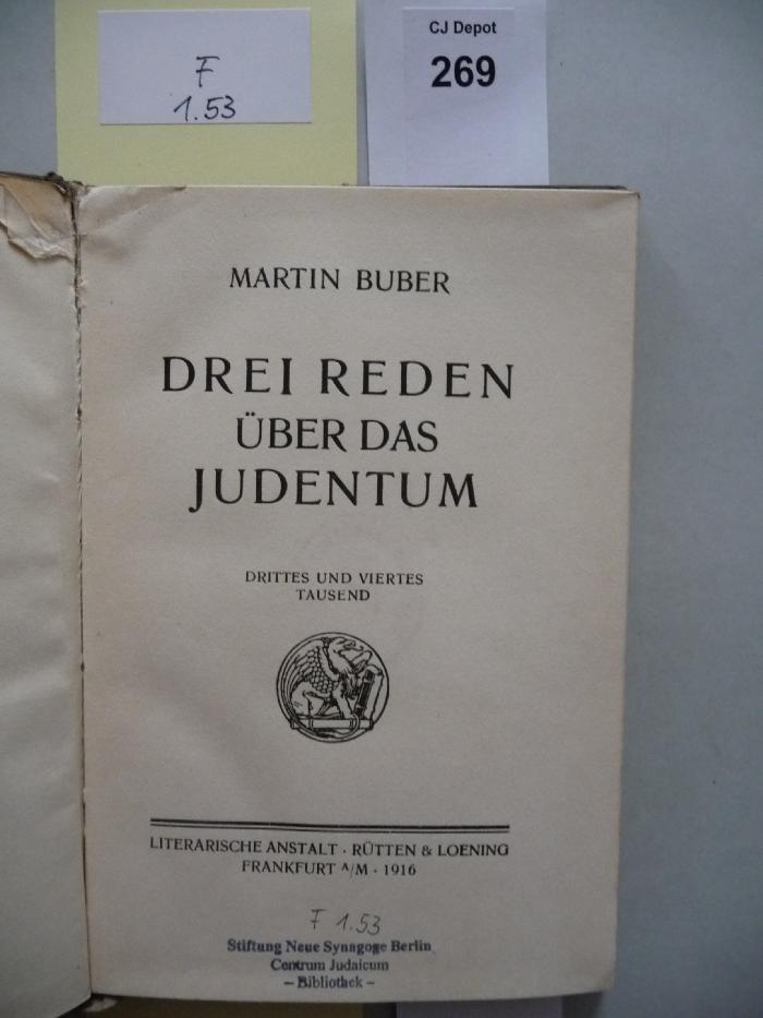 F 1 53: Drei Reden über das Judentum (1916)