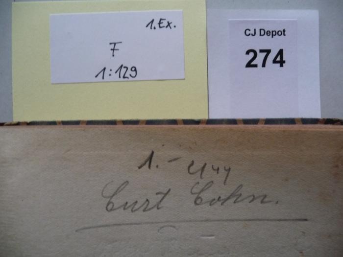 - (Cohn, Curt), Von Hand: Autogramm; '1.- [?]
Curt Cohn'. 