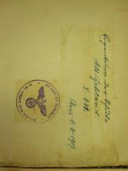 G46 / 2774 (Volksschule Alt-Gehland), Stempel: Name, Ortsangabe, Wappen; 'Der Leiter der Volksschule in Alt-Gehland Kreis Sensburg'. 