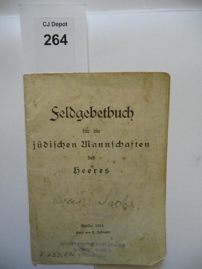 F 233 232: Feldgebetbuch für die jüdischen Mannschaften des Heeres (1914)
